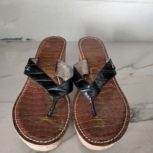 SAM EDELMAN CORK BOTTOM  FLIP FLOP WEDGE  SANDALS BLACK UPPER SIZE 10